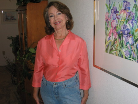 Susan and her painting, "Irises"