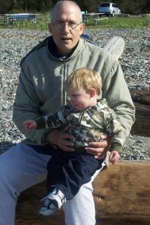 Papa and Xander at the beach