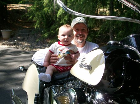 Daddy and Trevor on the Indian Motorcycle
