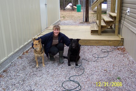 Lucy with our muts Brandy & Sheba