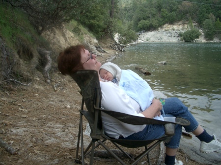 Grandma and Kaleb fishing Basslake