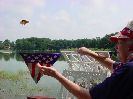 Releasing butterfly over moores lake.