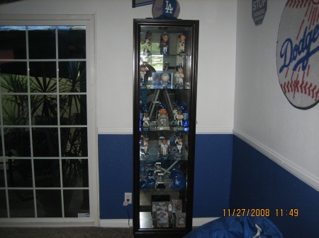 MY DODGER CURIO CABINET FILL WITH BOBBLE HEAD