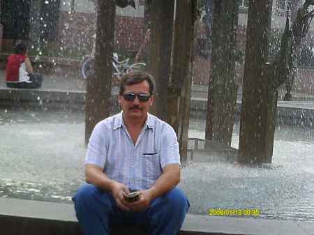 Taking a break at a fountain
