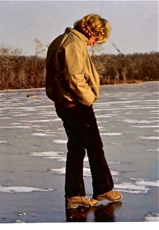 Billy Mee walking on ice.