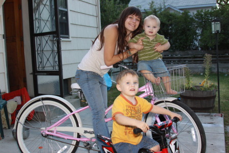 daughter liz, grandkids christian, and conner