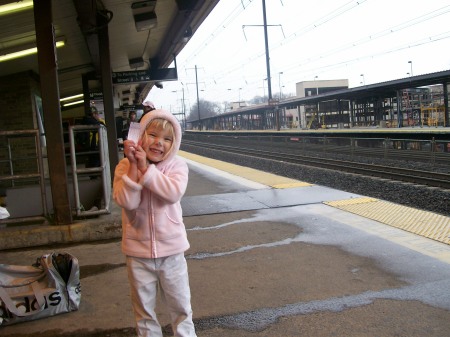 Sara waiting for the train!