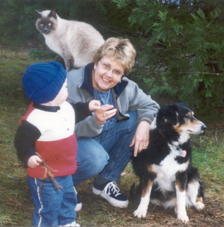 Sue with Grandson and Animals