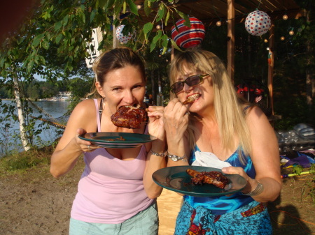 My friend Sibylle & I Eating Ribs by the Lake
