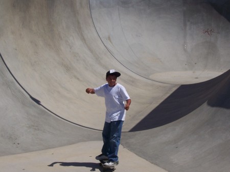 My grandson skateboarding