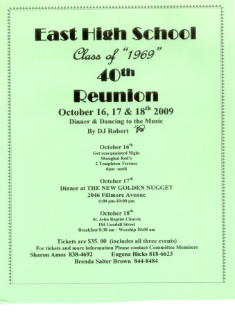 East High Class Of "1969" 40th Reunion Announc