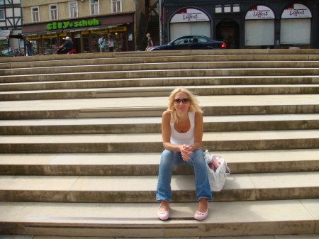 Sitting on church steps in Germany