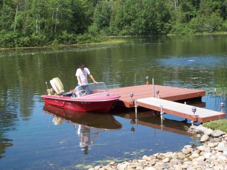 Son ready to go for boat ride in Michigan