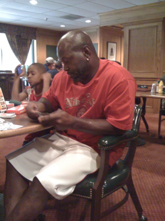 Playing cards with Emmit Smith at Prestonwood