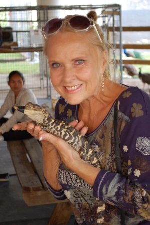 Linda with baby croc