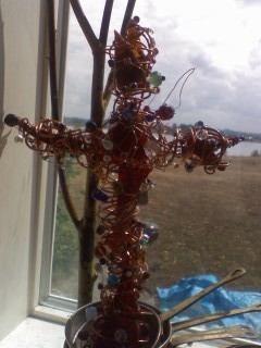 copper wire & stained glass & bead scupture