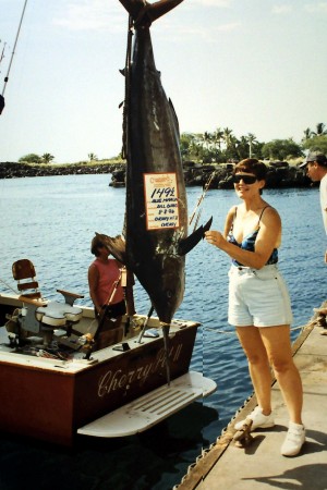 Jackie and Bill's marlin catch.