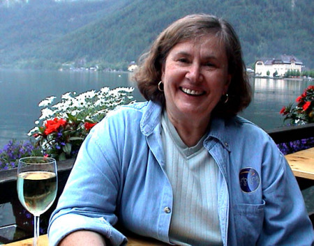 Carol enjoying a glass of wine in Austria