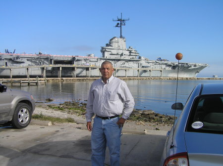 In front of the USS Lexington
