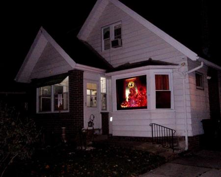 My house on Halloween. Yes there is a tree.