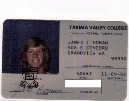 Jim's YVC Student ID Card 1971