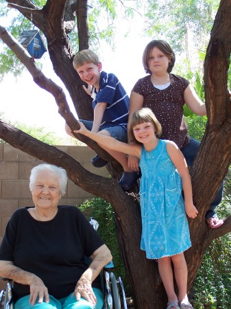 Backyard with Grand kids and Great Grandma