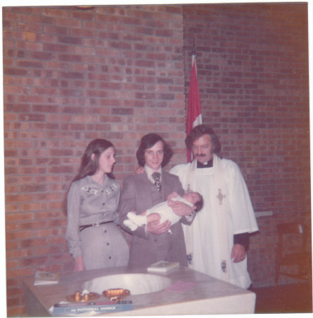ME , MIKE AND FATHER B. AT JASONS BAPTISM 1974
