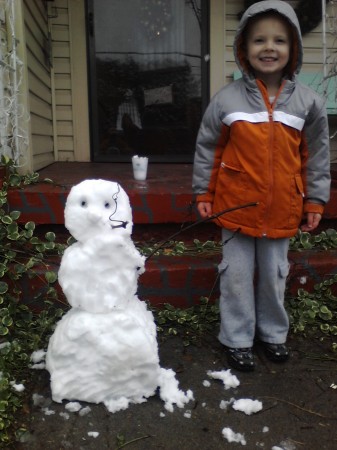 Boston with his masterpiece snowman