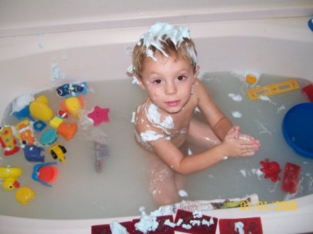 our grandson James in the bath