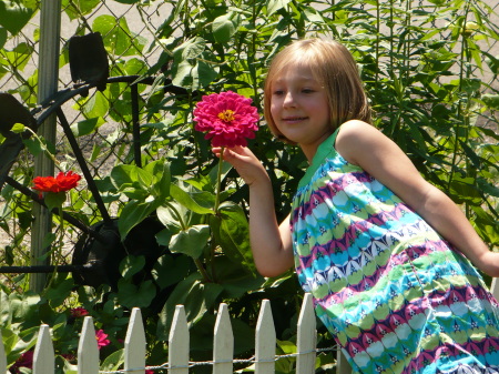 Sophie and Zinnias