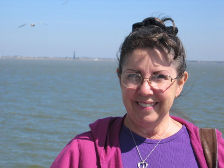 Sharon on a ferry near Galveston