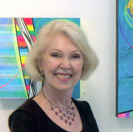 Norma Jean with paintings