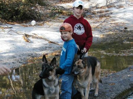Boys with our dogs Raleigh and Steffi