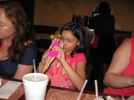 Gracie playing w/her Barbie!