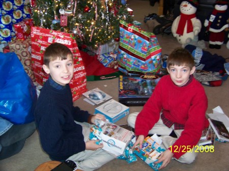 Dylan & Dalton opening gifts