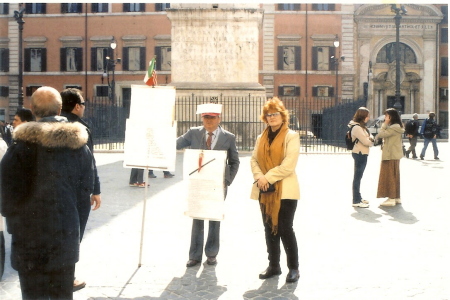 protester in front of italy parliment