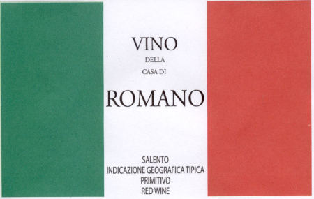 Vino Romano 100% Primitivo from Puglia, Italy