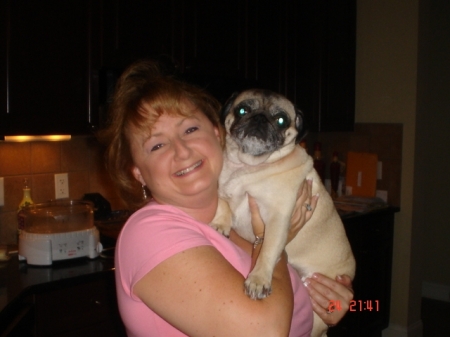 Barb and pet Pug, named Bella