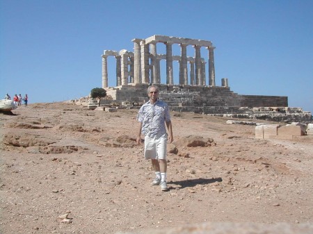 Greece in front of Temple of Poseiden