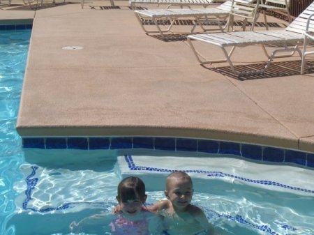 cooling off at nanas pool (emily and kobe)