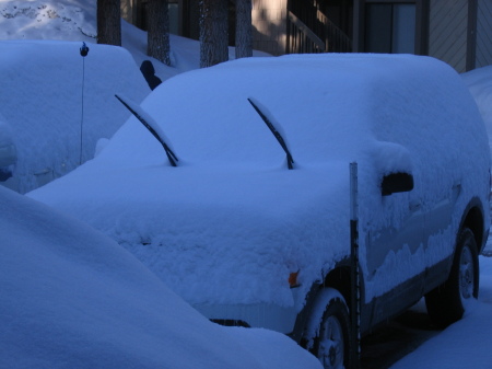 Our car after Sunday night's snowfall