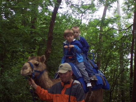 Austen and Gavin riding a camel