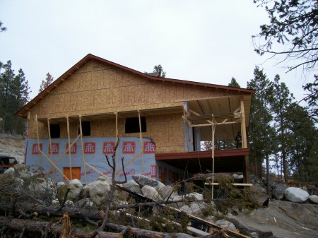 Retro front "shed" roof slope for large deck.