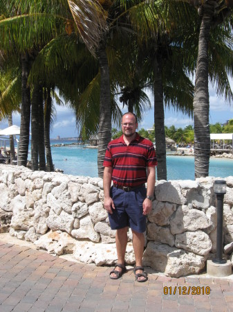 John at the entrance to the resort.