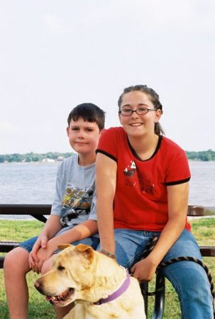 kimmie and trevor with our shar pei "tobi"