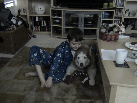 my son and our husky Tasha