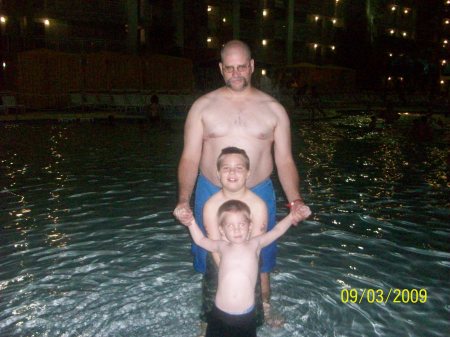 Chris and the boys in the hotel pool