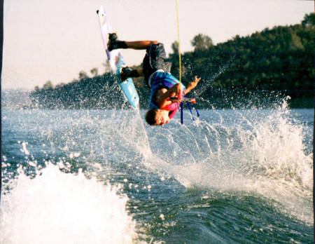 My son getting inverted with the wakeboard