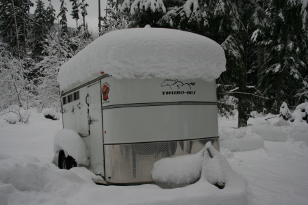 Snow on my trailer in Ashford, WA.