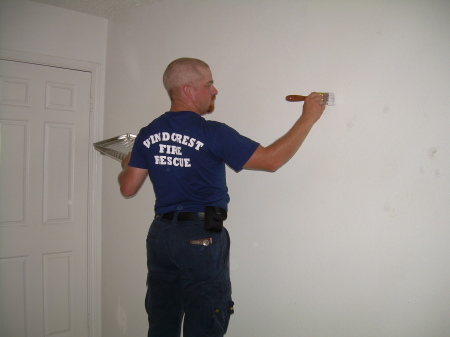 Jered, my son, re-painting the firehouse